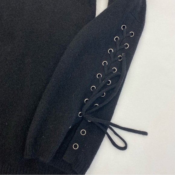 360 Cashmere Numi Cashmere Lace Up Sleeves Jumper V Neck Sweater: Black - Picture 7 of 11